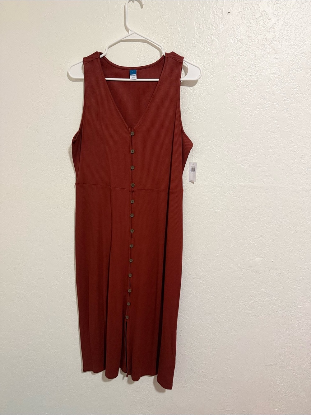 Old Navy Ribbed Button-Front Midi Dress in Rust